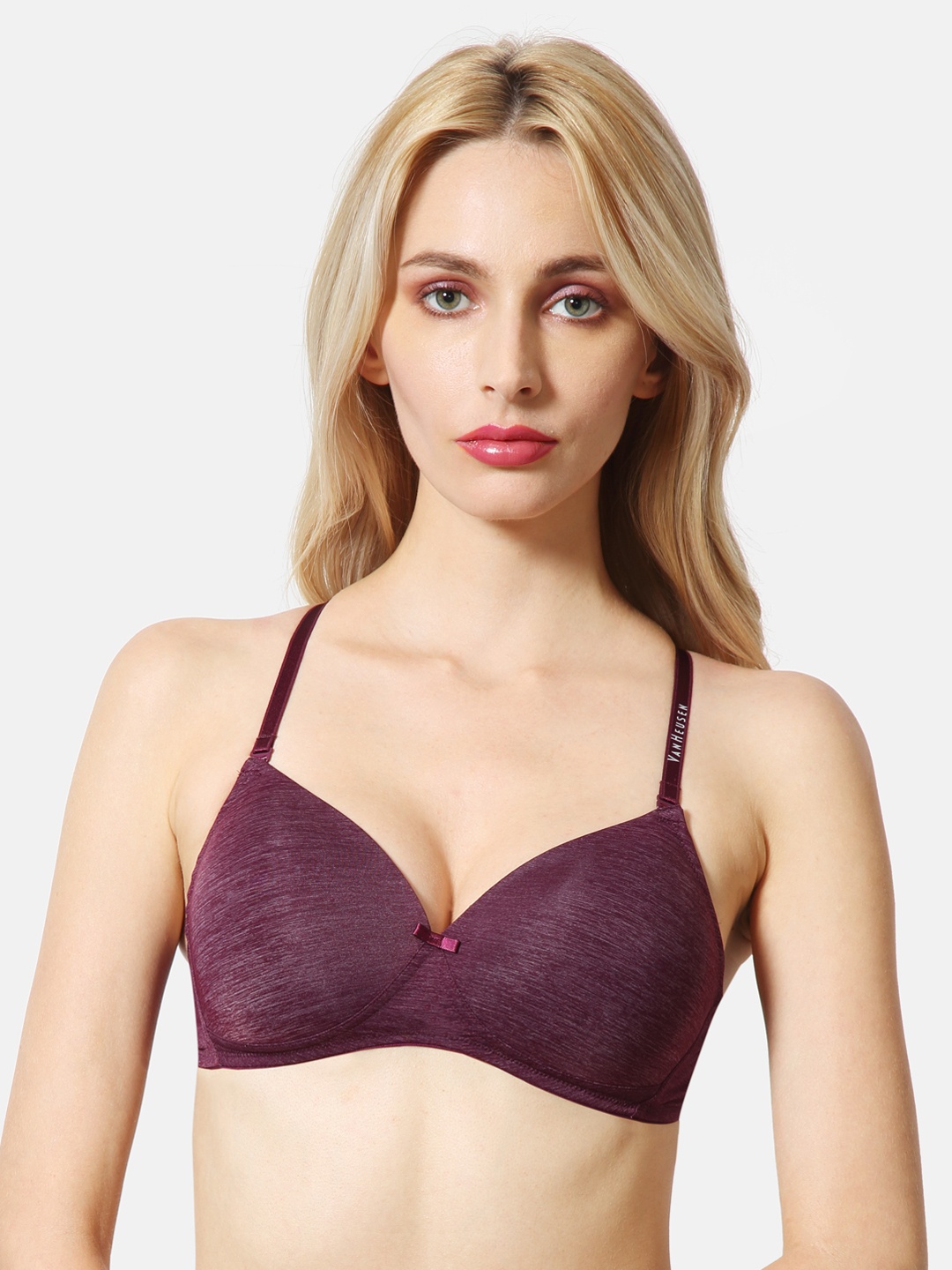 

Van Heusen Women Plush Back No Slip Strap Wireless T-Shirt Bra, Burgundy