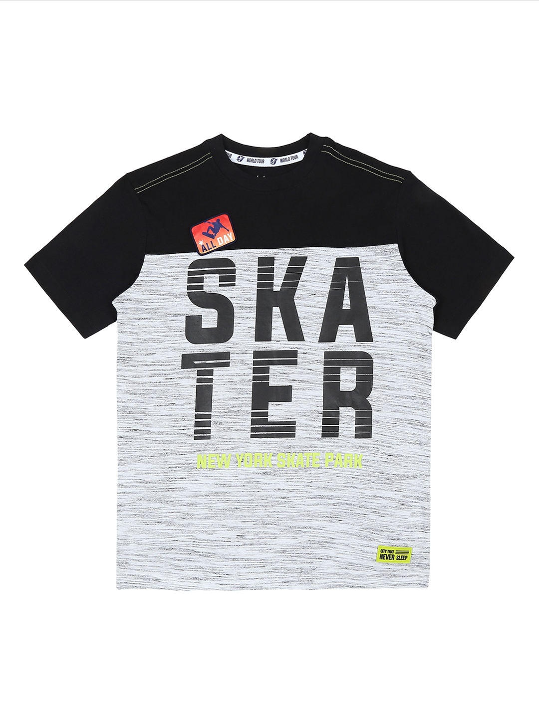 

Pantaloons Junior Boys Black Printed Round Neck Pure Cotton T-shirt