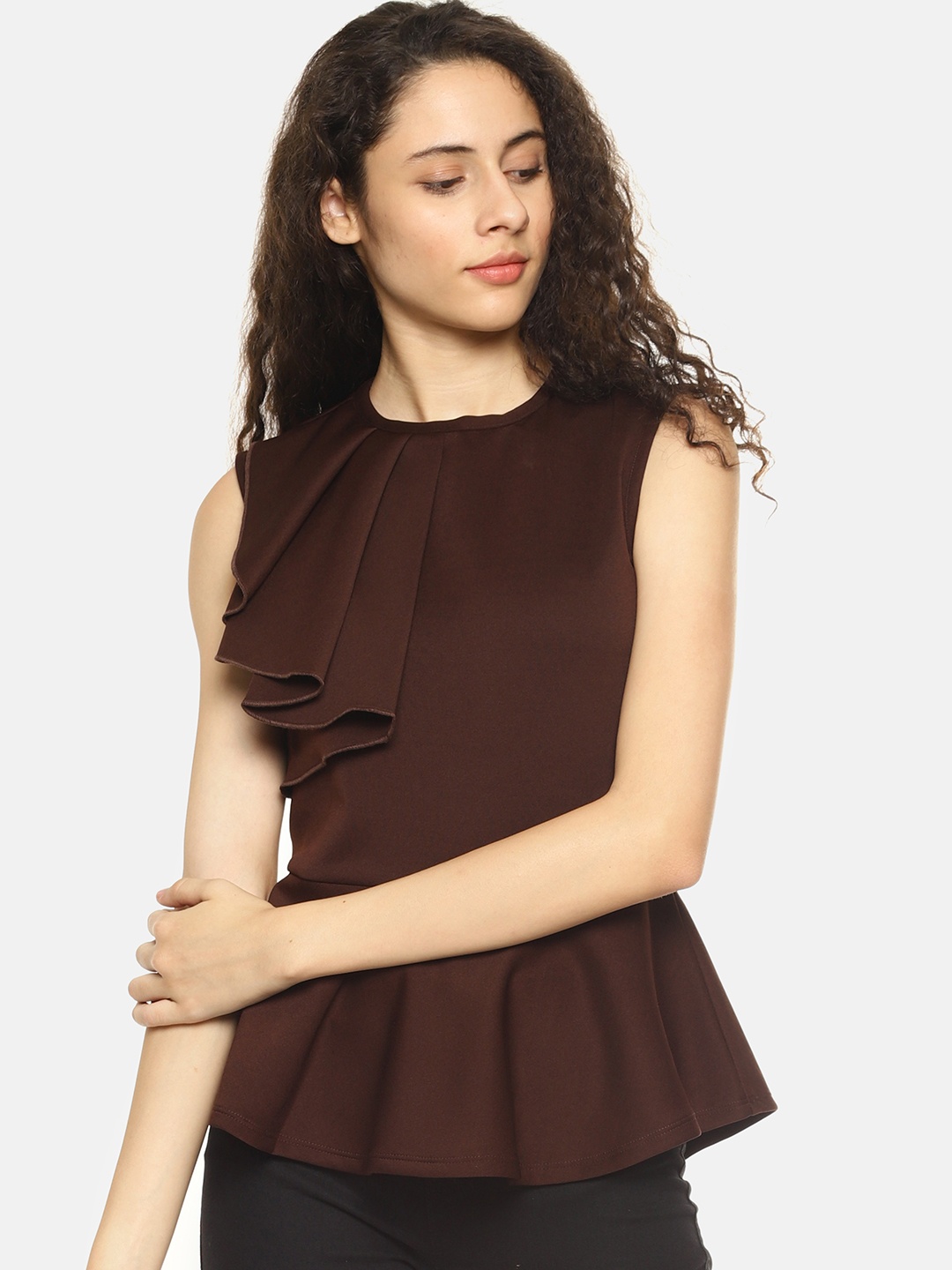 

AARA Women Brown Solid Peplum Top