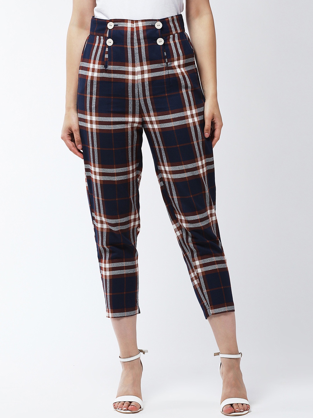 

MAGRE Women Blue Slim Fit Checked Regular Trousers