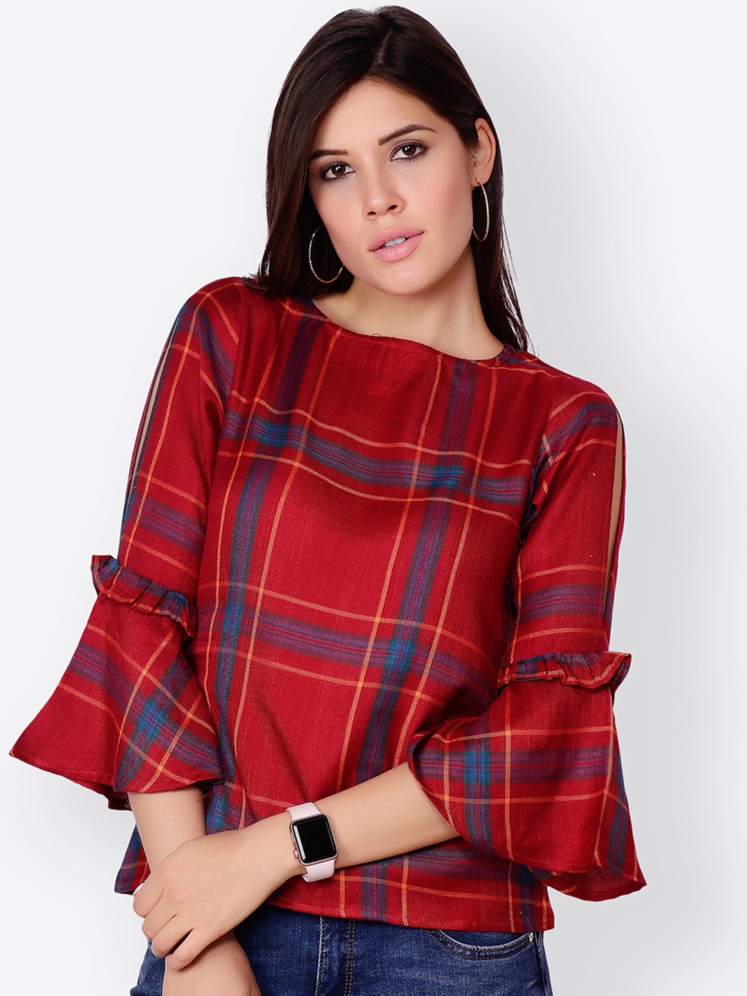 

Cation Women Red Checked A-Line Top