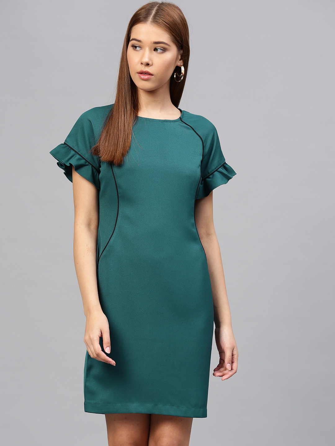 

STREET 9 Women Green Solid Sheath Dress