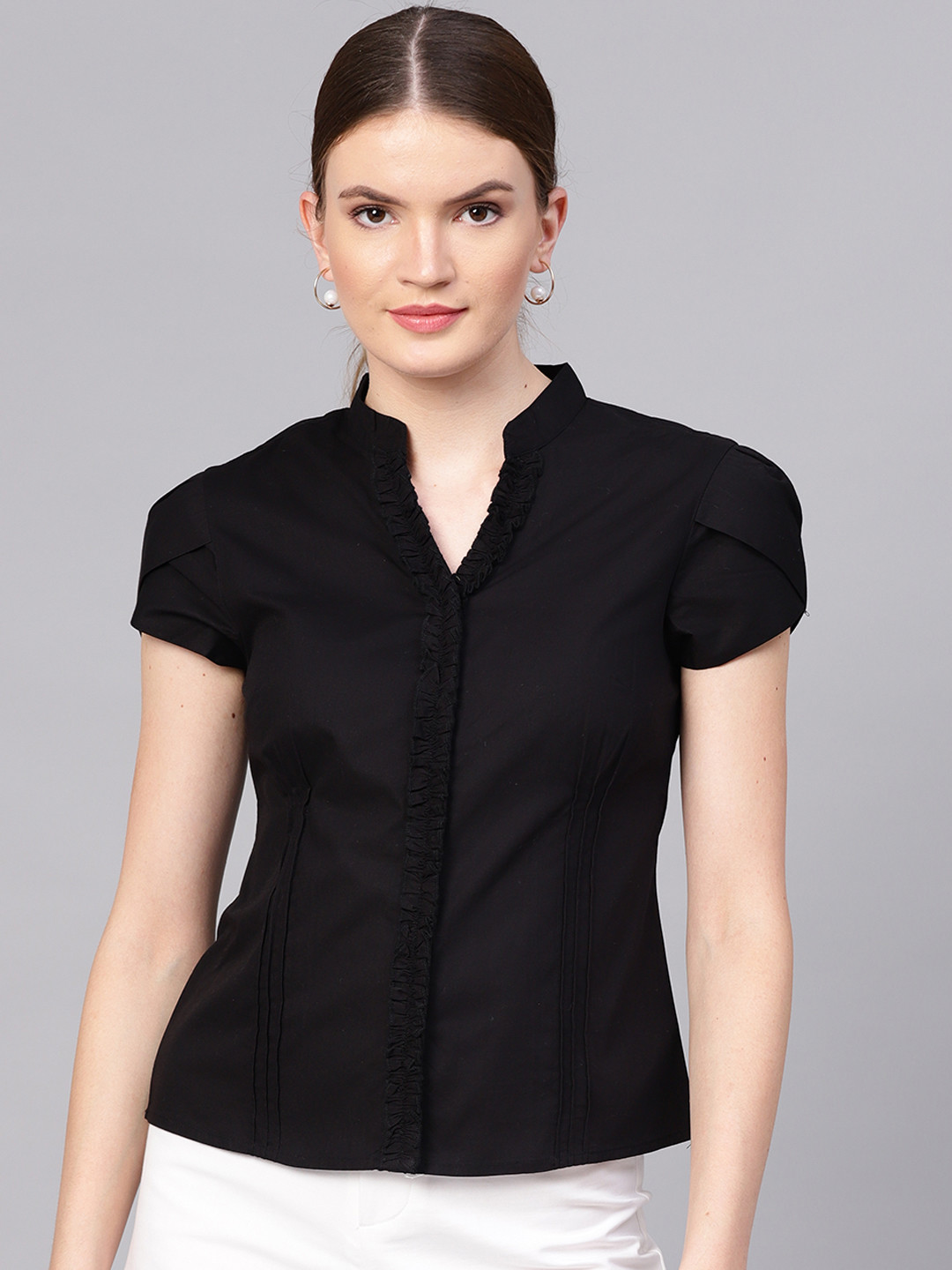 

STREET 9 Women Black Regular Fit Solid Casual Shirt