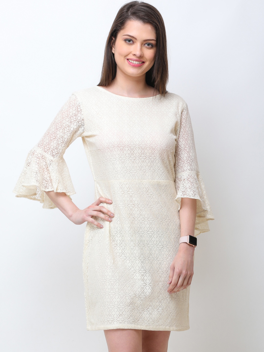 

Cation Women Off-White Self Design Sheath Dress