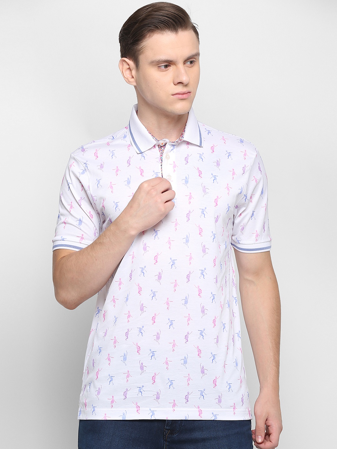 

SIMON CARTER LONDON Men White Printed Polo Collar Pure Cotton T-shirt