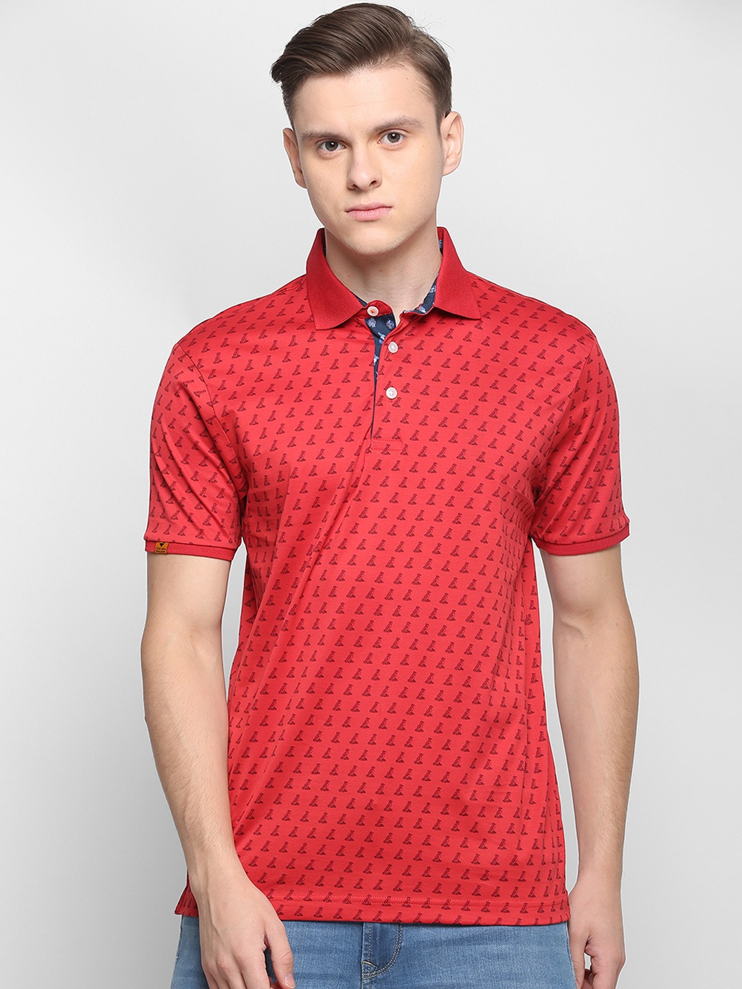 

SIMON CARTER LONDON Men Red Printed Polo Collar Pure Cotton T-shirt