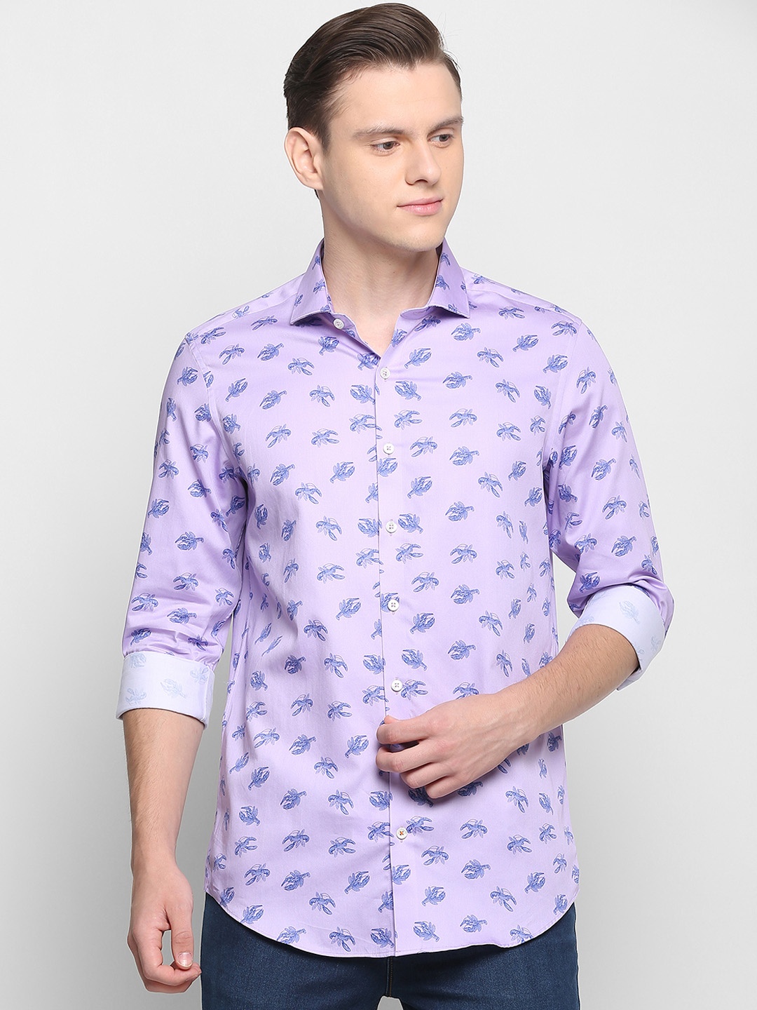 

SIMON CARTER LONDON Men Purple Slim Fit Printed Casual Shirt