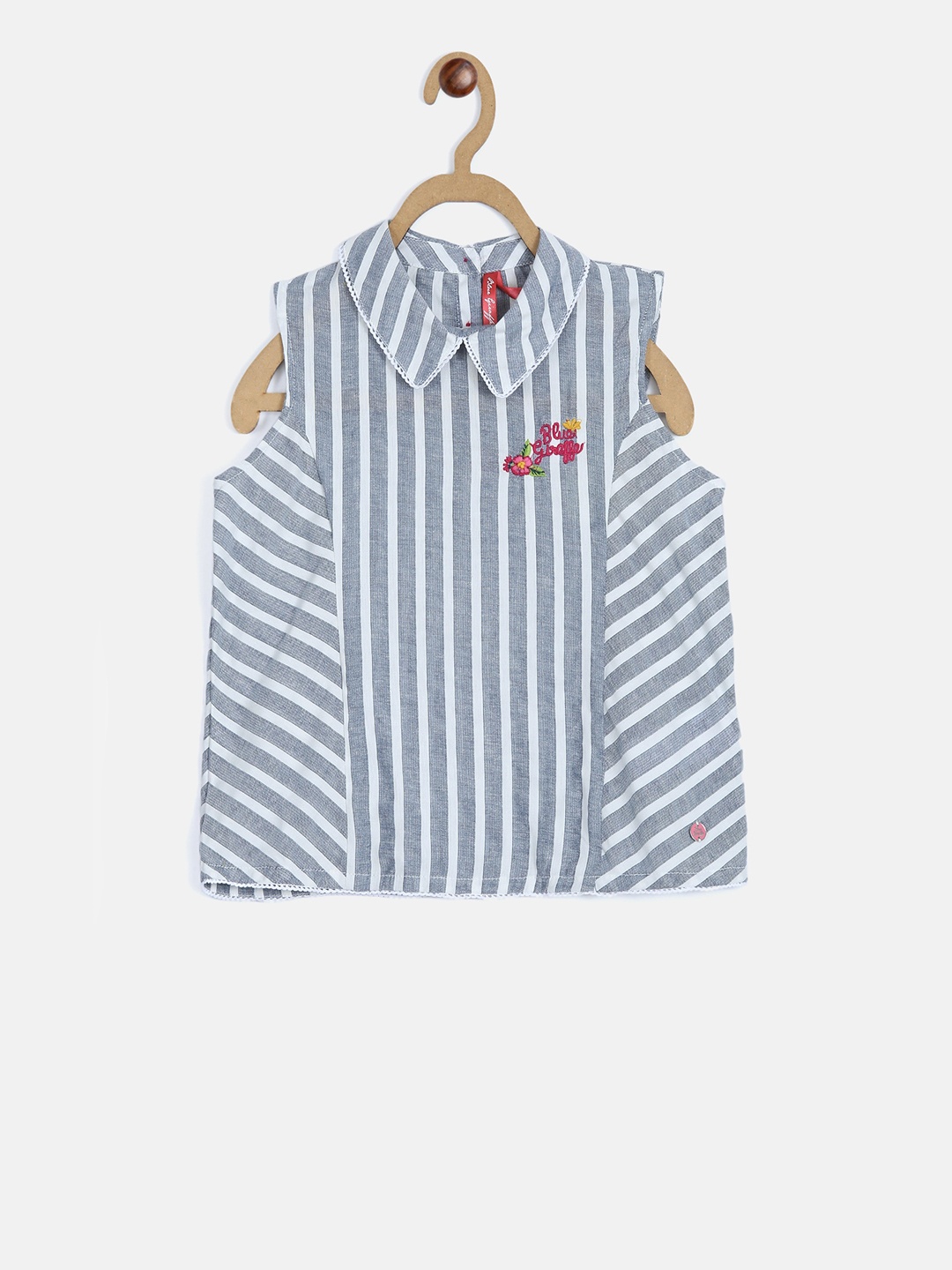 

Blue Giraffe Girls Grey Striped Shirt Style Pure Cotton Top