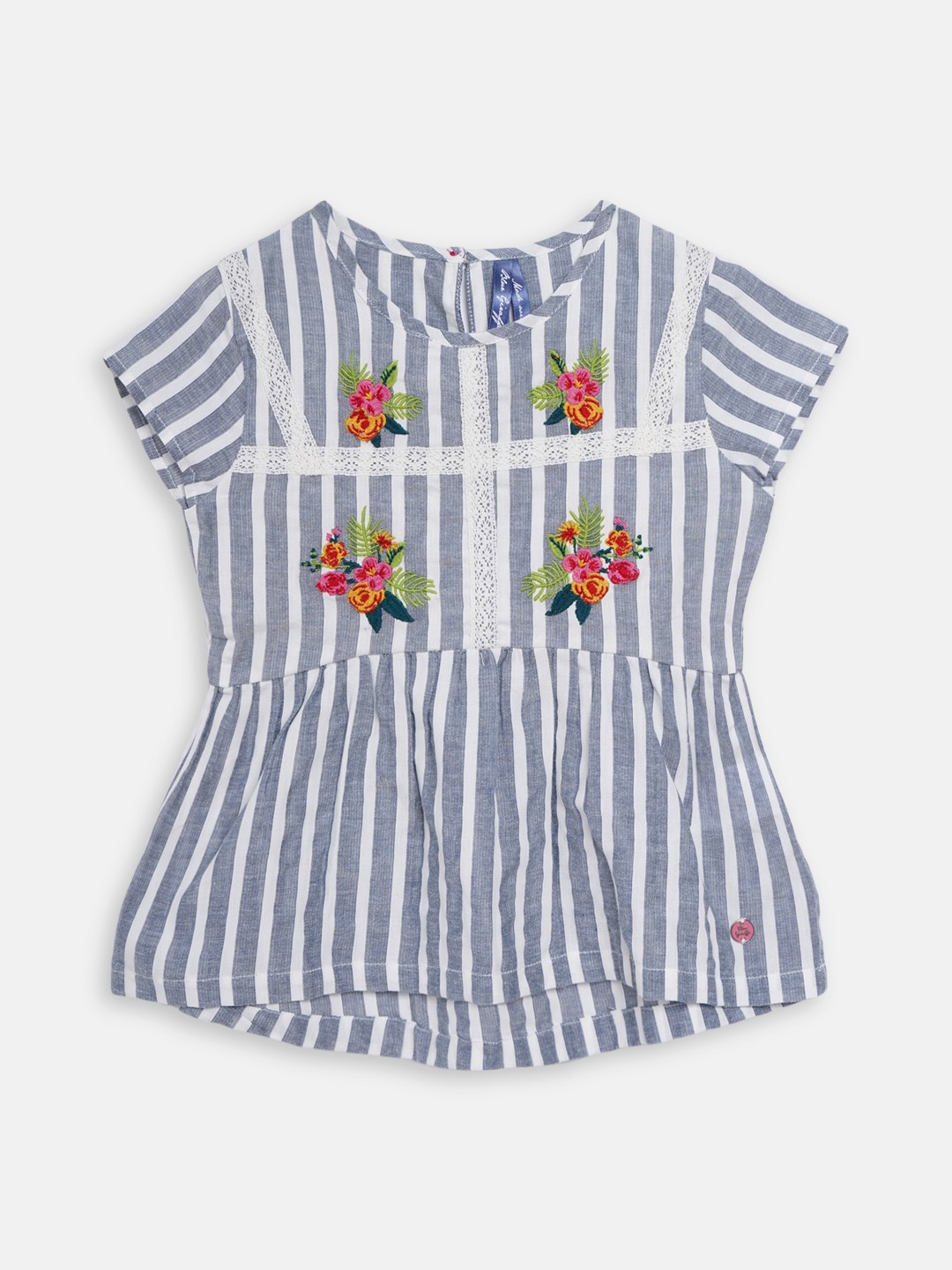 

Blue Giraffe Girls Grey Striped High-Low Pure Cotton Top