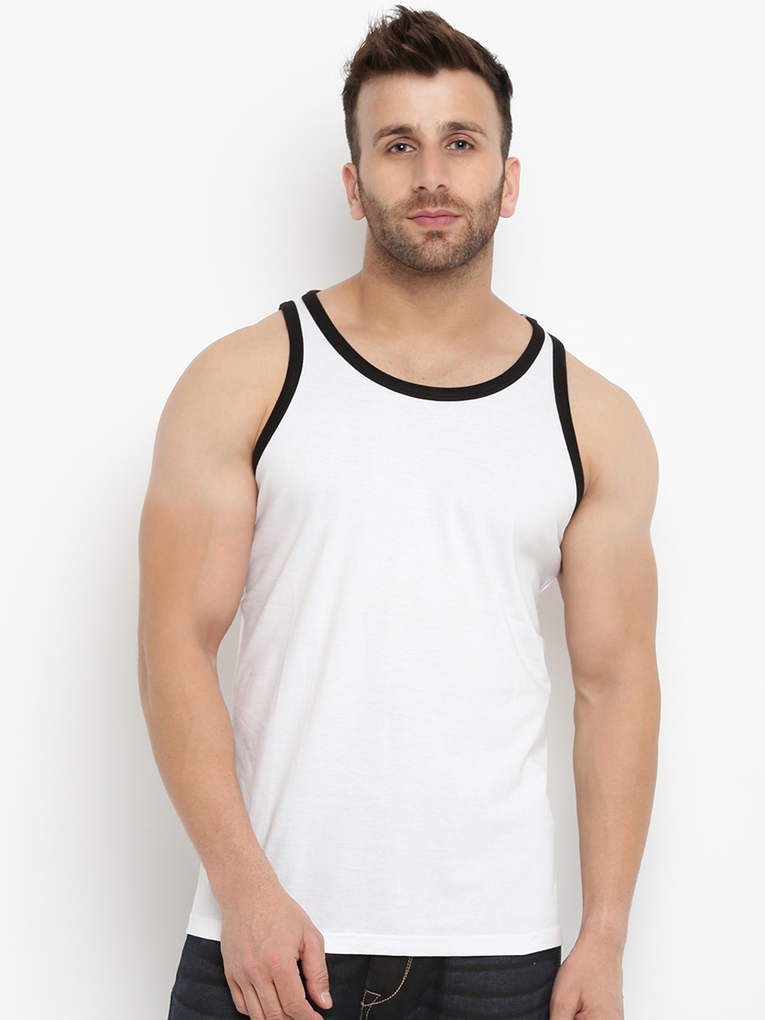 

GRITSTONES Men White Solid Innerwear Vest GSVST013WHTBLK