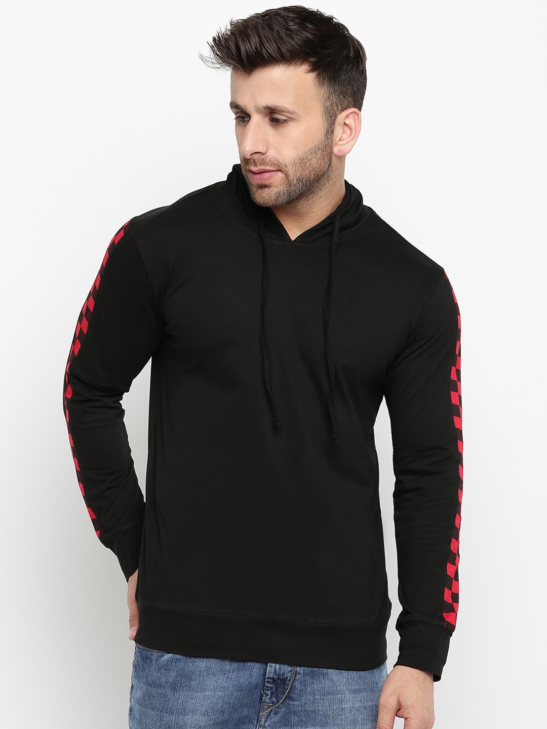 

GRITSTONES Men Black Solid Hooded Sweatshirt