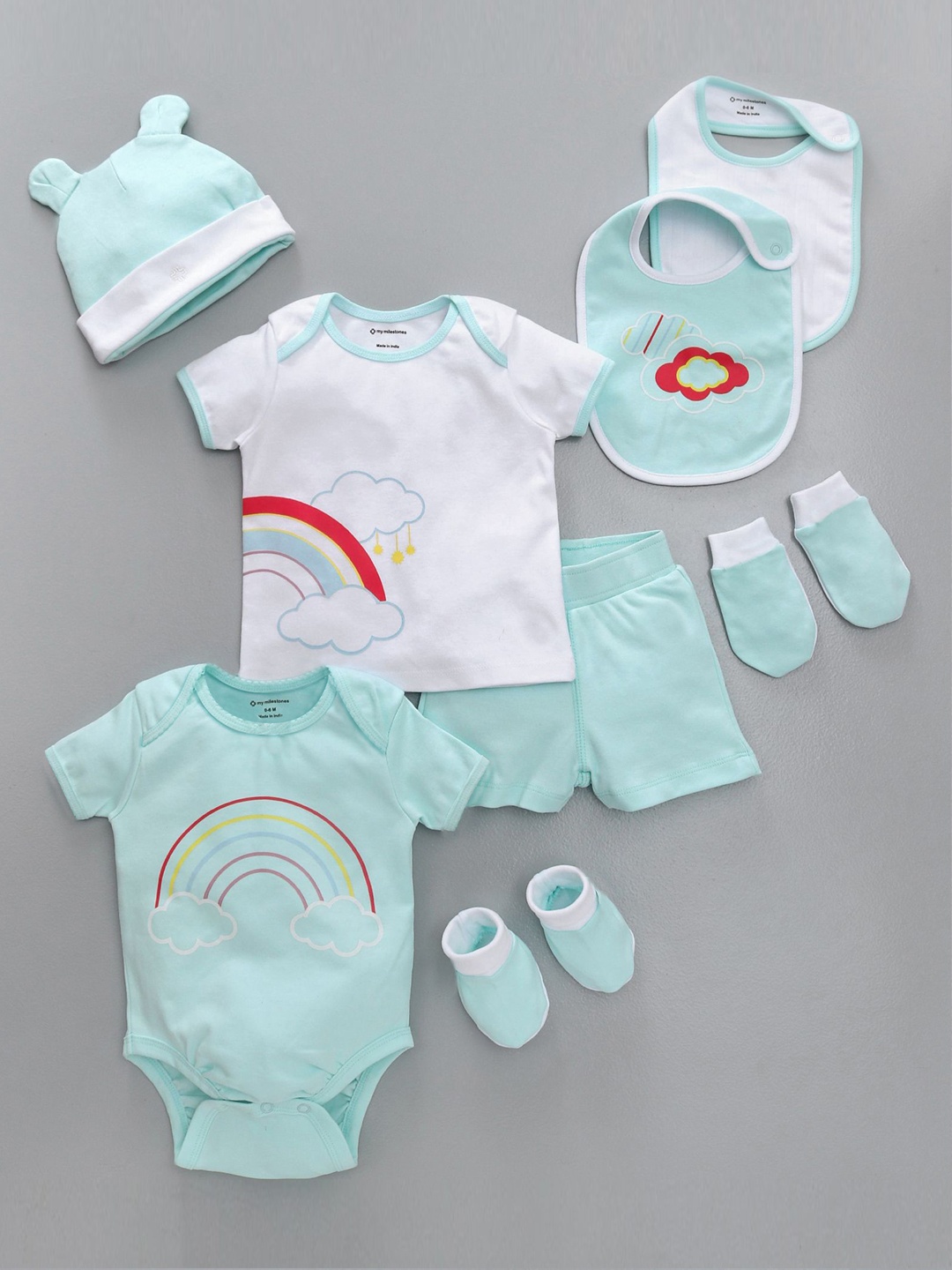 

My Milestones Unisex Turquoise Blue Printed Clothing Gift Set