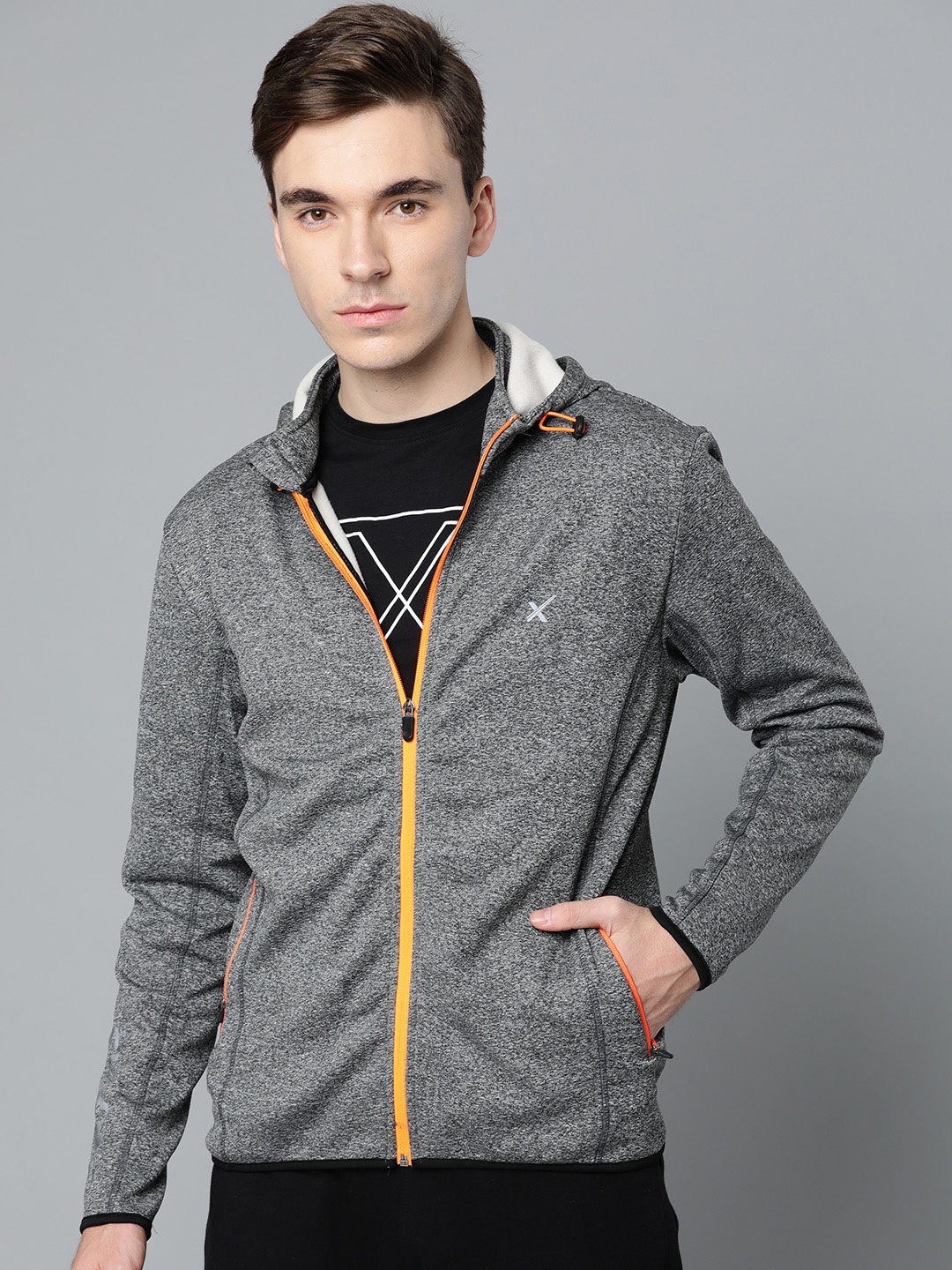 

HRX by Hrithik Roshan Men Charcoal Grey Solid Training Rapid Dry Hooded Jacket