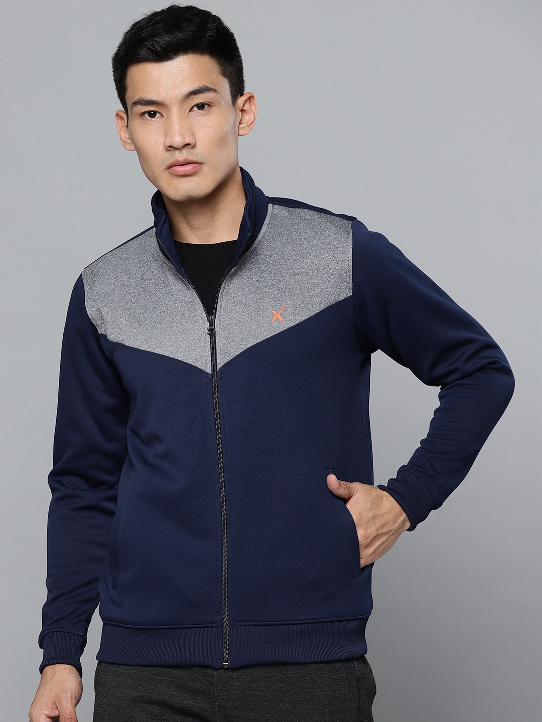 

HRX by Hrithik Roshan Navy Blue & Grey Melange Colourblocked Training Rapid Dry Sweatshirt