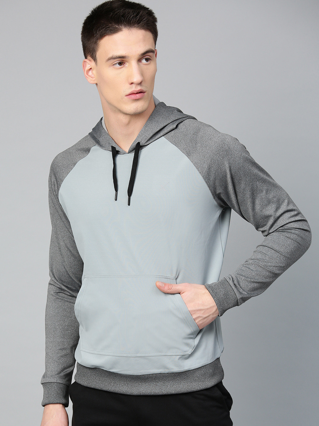 

HRX by Hrithik Roshan Men Grey Melange Training Hooded Solid Sweatshirt