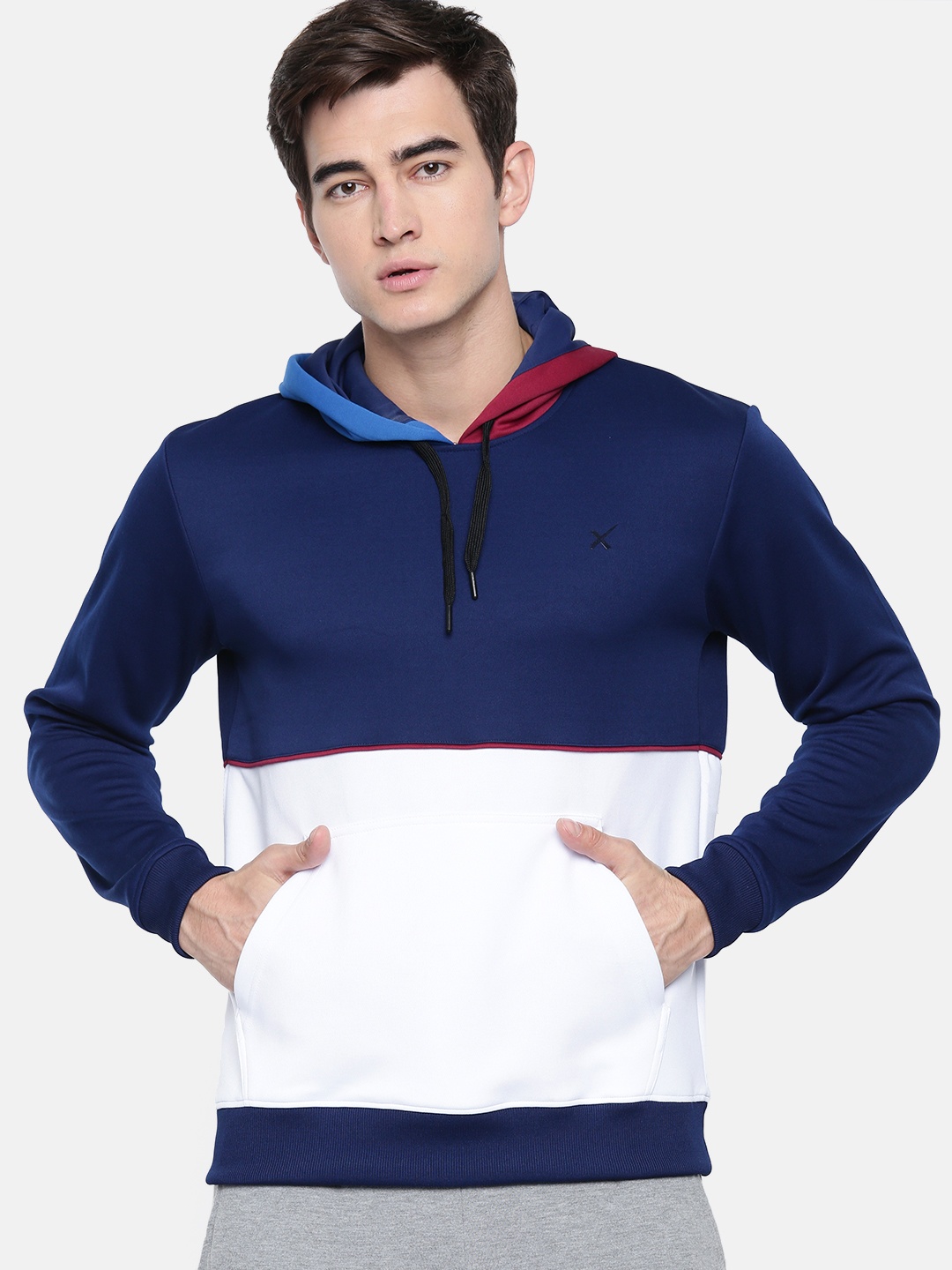 

HRX by Hrithik Roshan Men Navy Blue & White Colourblocked Rapid Dry Hooded Sweatshirt