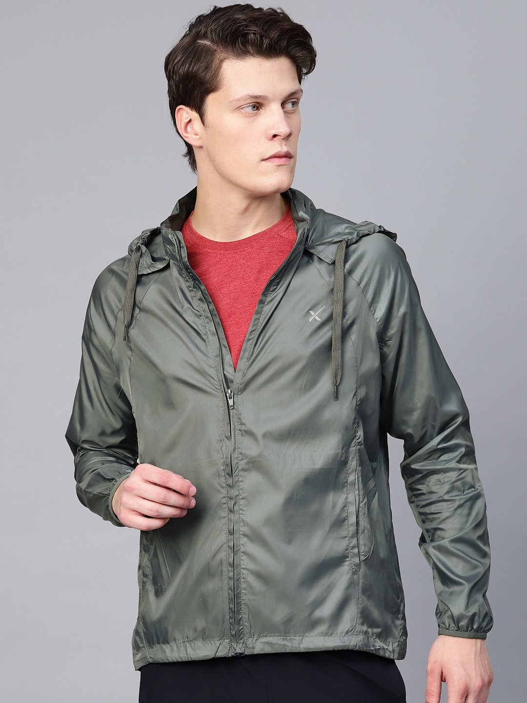 

HRX by Hrithik Roshan Men Charcoal Grey Solid Running Hooded Jacket
