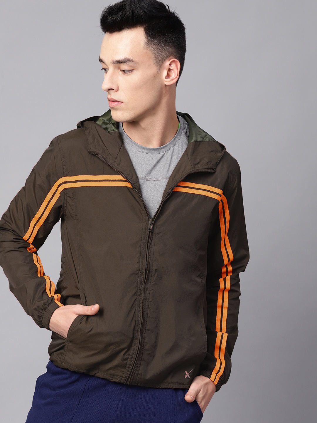

HRX by Hrithik Roshan Men Olive Brown Green Solid Hooded Sporty Jacket