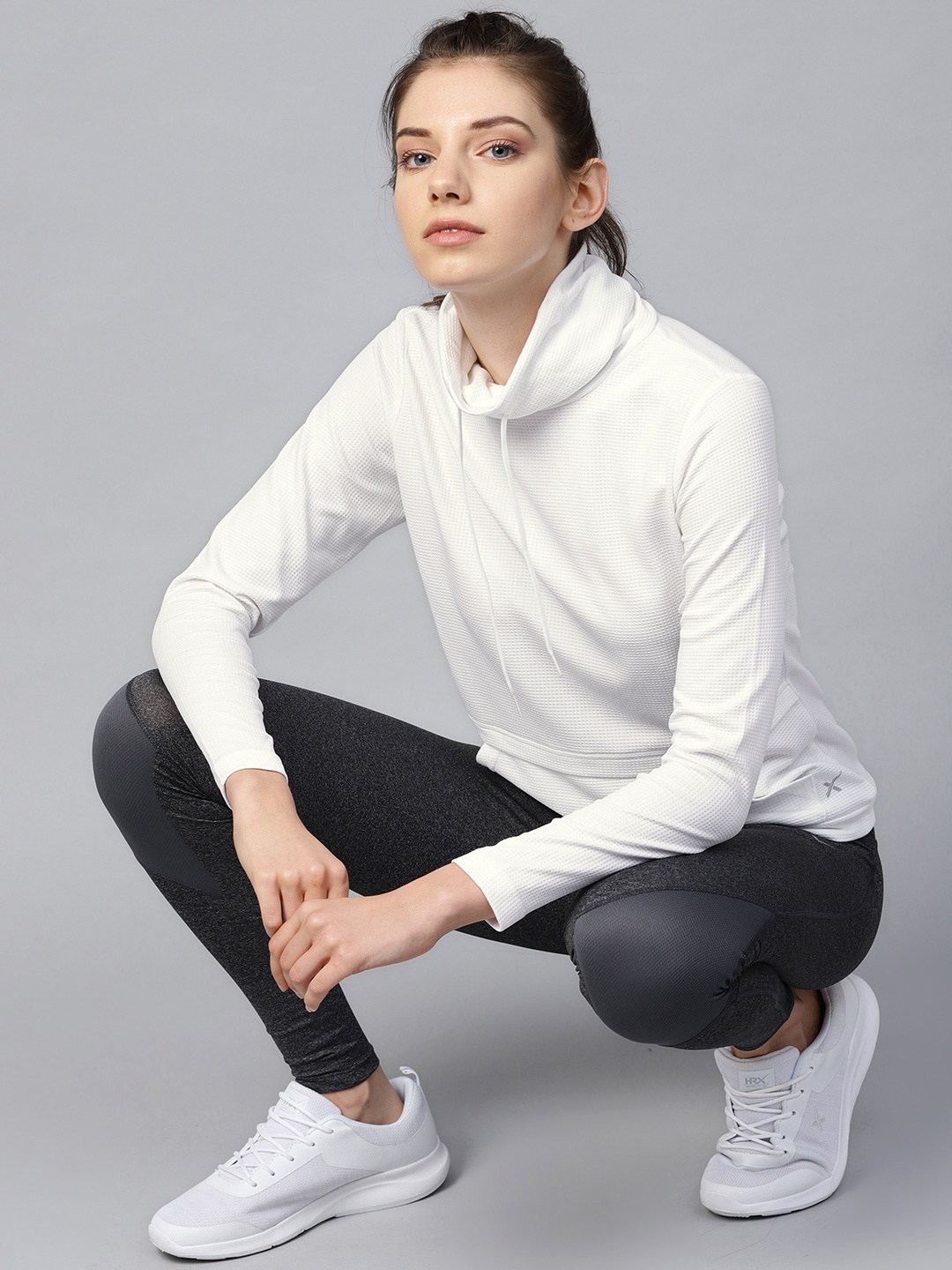 

HRX by Hrithik Roshan Women White Self Design Sweatshirt