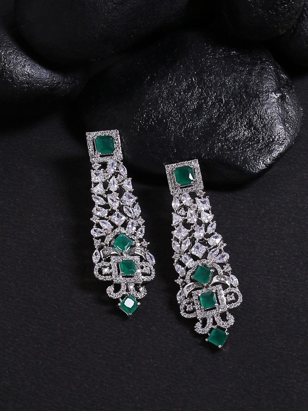 

Studio Voylla Silver-Toned & White Contemporary Handcrafted Drop Earrings