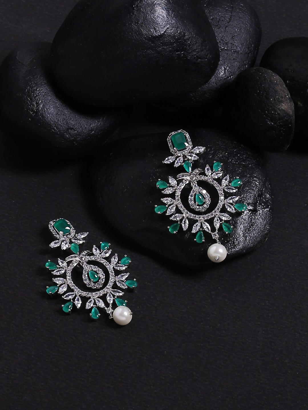

Studio Voylla White & Green Contemporary Handcrafted Drop Earrings