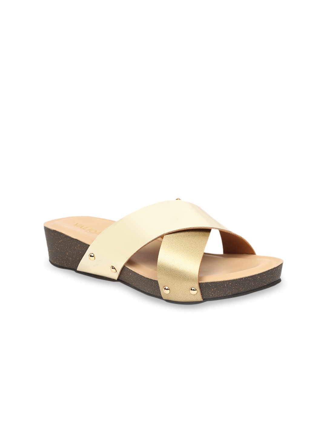 

VALIOSAA Women Gold-Toned Colourblocked Mules