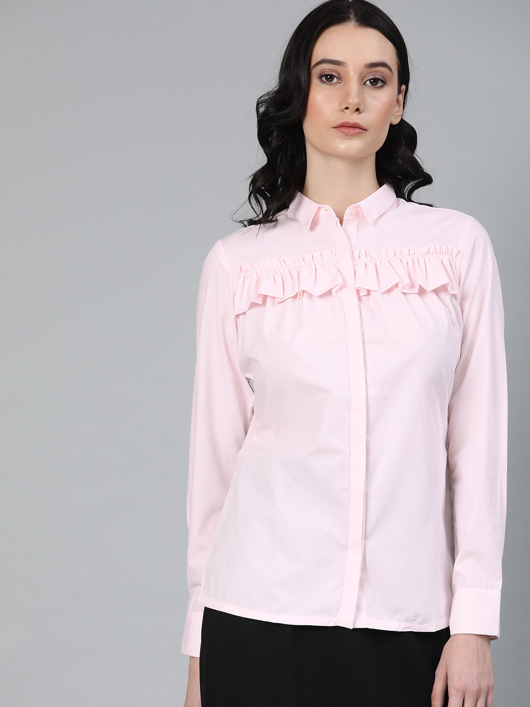 

Park Avenue Women Pink Regular Fit Solid Formal Shirt with Gather Detail