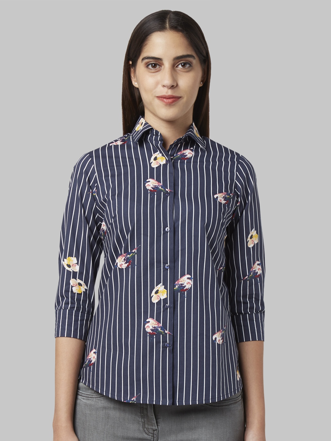 

Park Avenue Women Black & White Regular Fit Striped Casual Shirt