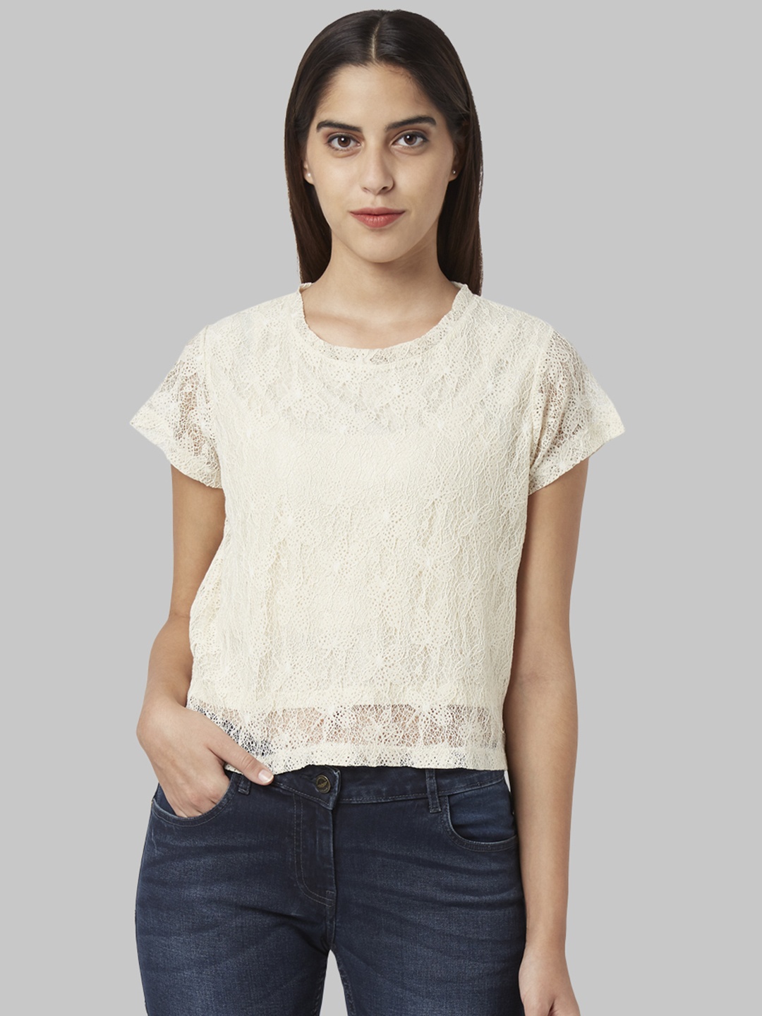

Park Avenue Women White Self Design Top