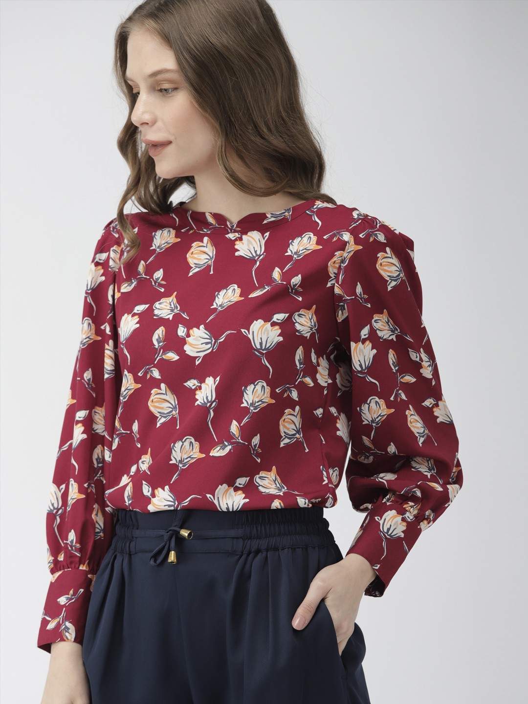 

Mast & Harbour Women Maroon & Off-White Printed Top