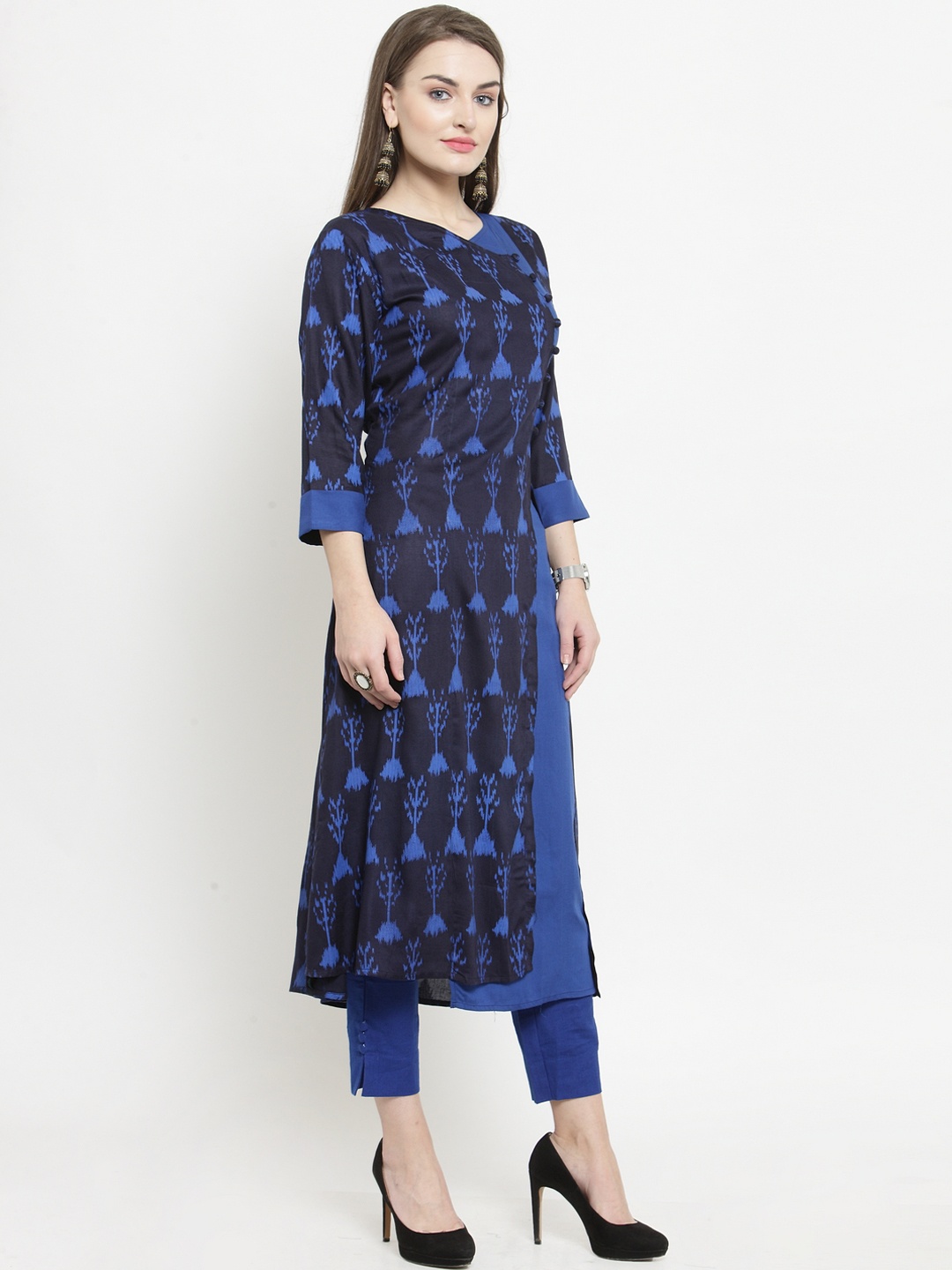 

Indibelle Women Navy Blue Printed Layered A-Line Kurta