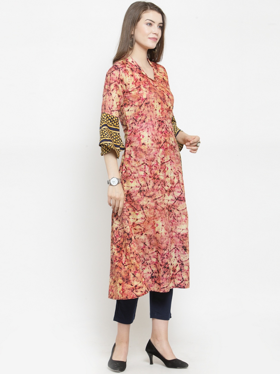 

Indibelle Women Rose & Brown Printed Straight Kurta