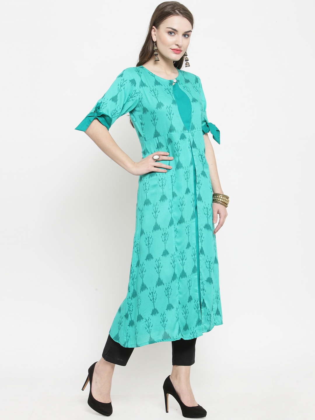 

Indibelle Women Teal Printed A-Line Kurta