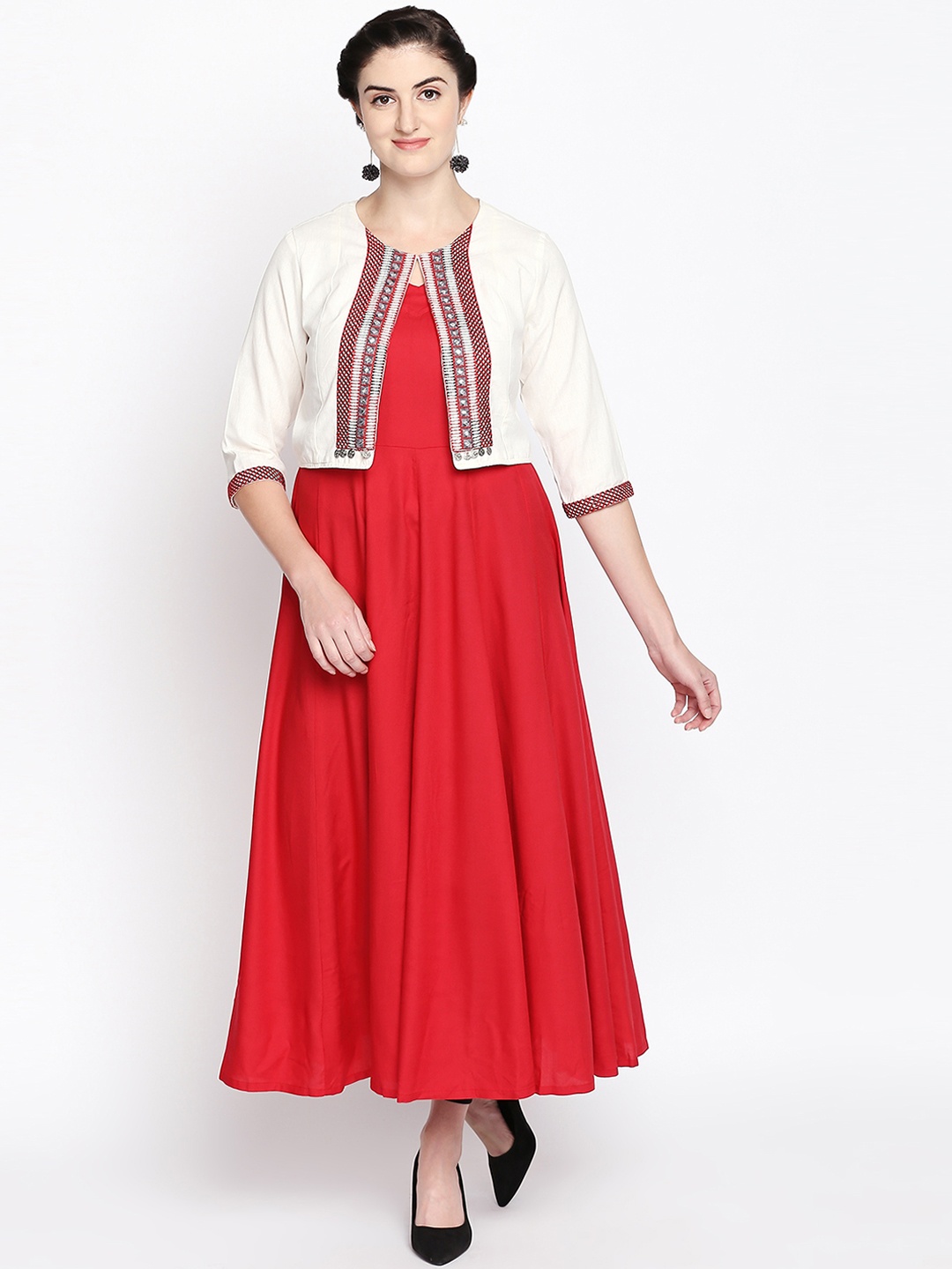 

RANGMANCH BY PANTALOONS Women Red Embroidered Anarkali Kurta