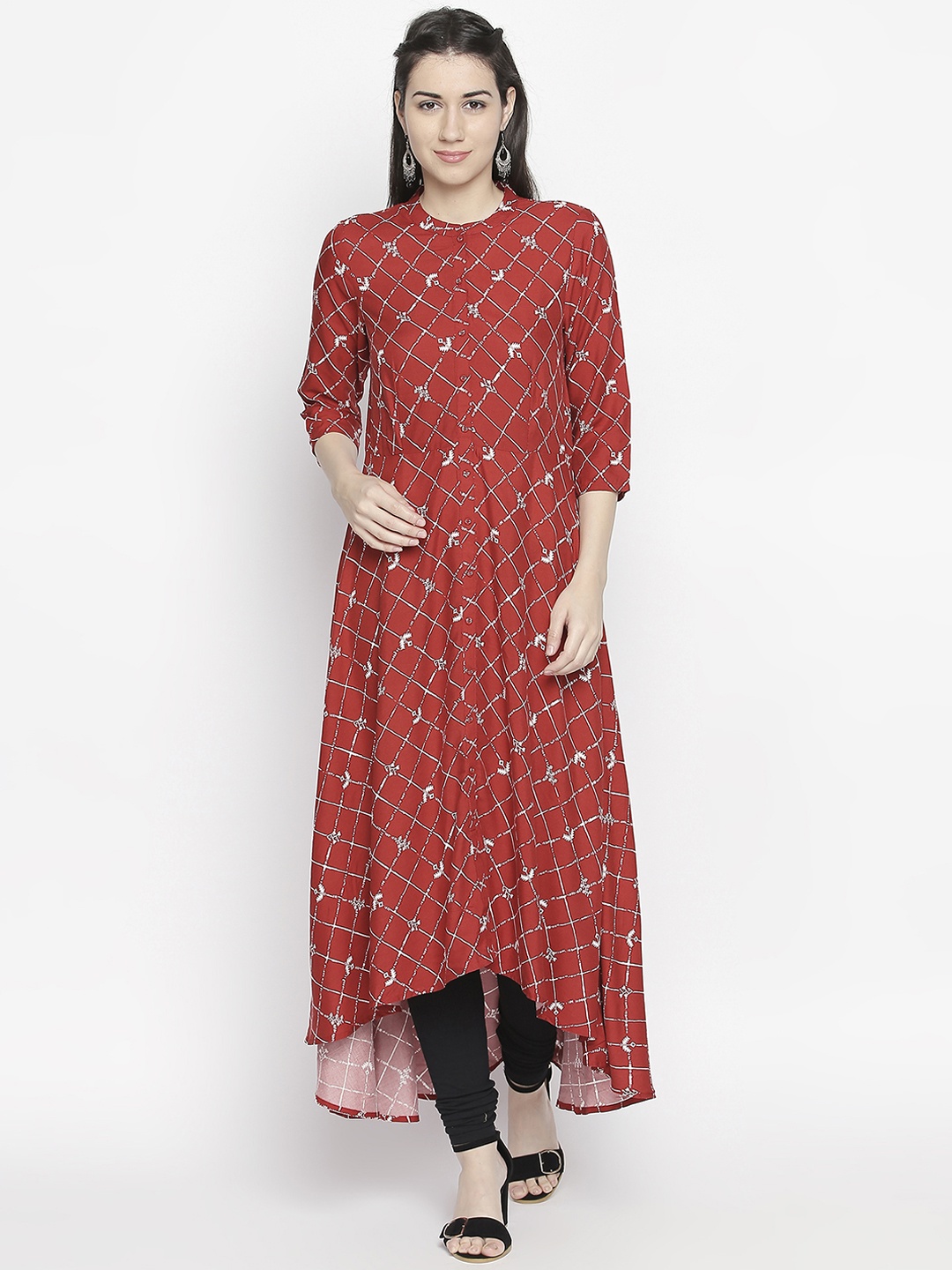 

RANGMANCH BY PANTALOONS Women Red Checked A-Line Kurta