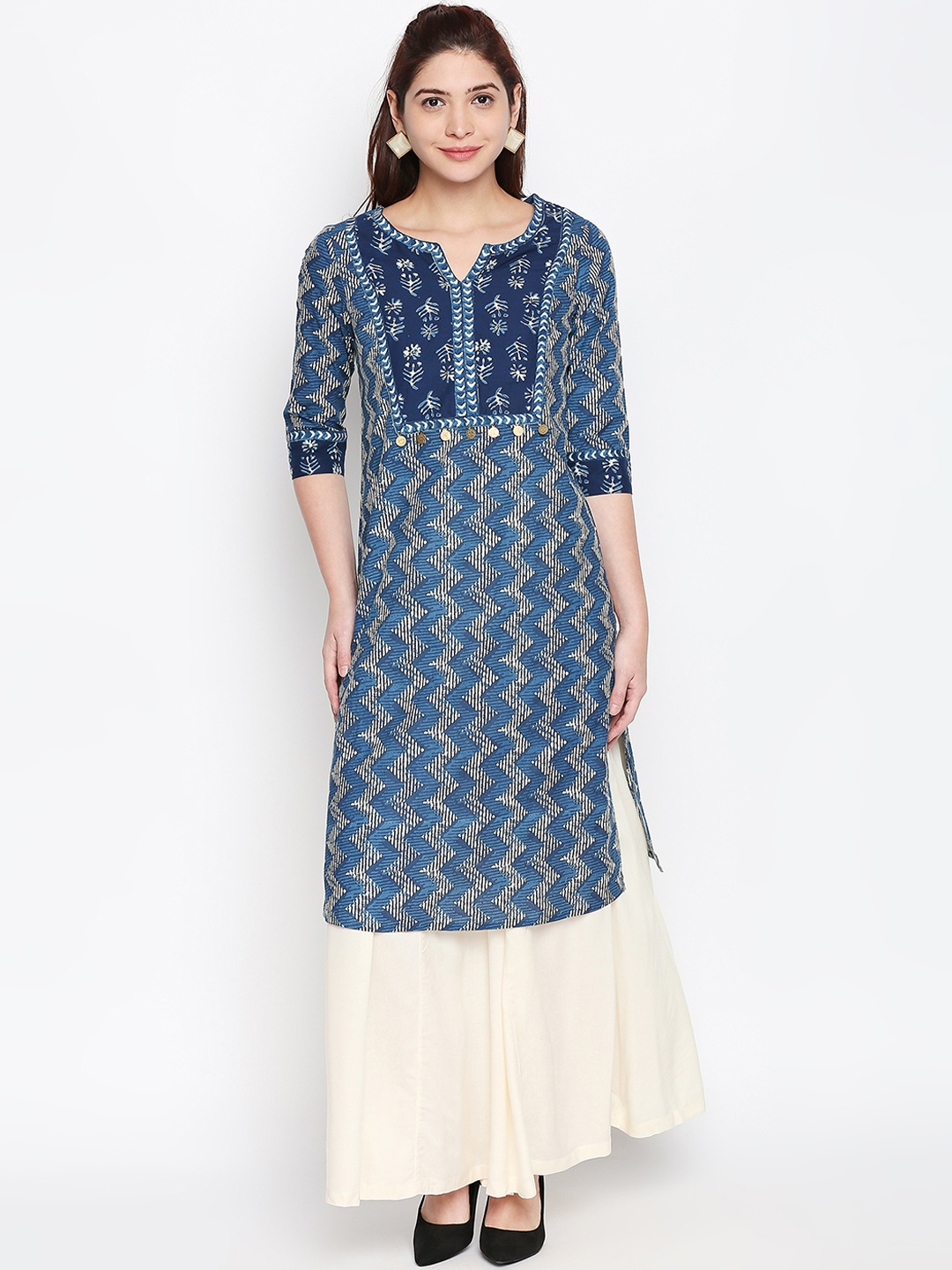 

RANGMANCH BY PANTALOONS Women Blue Printed Straight Kurta