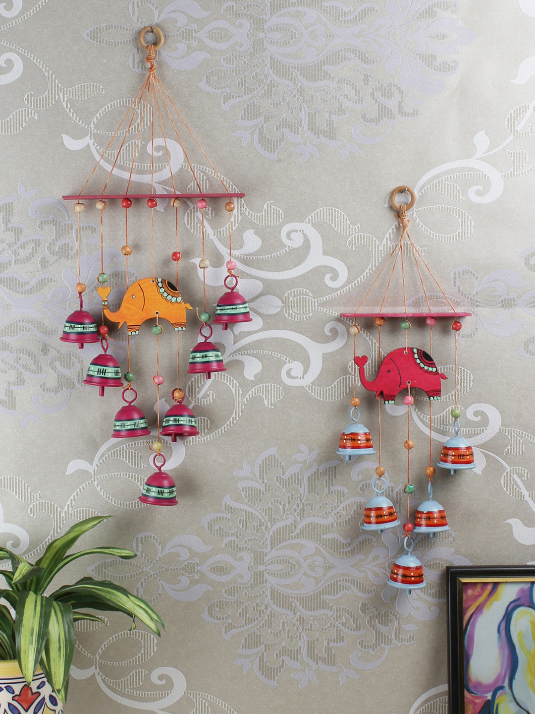 

VarEesha Set of 2 Multicoloured "Tinkle Bells" Collection Elephant Bells Wall Windchimes, Multi