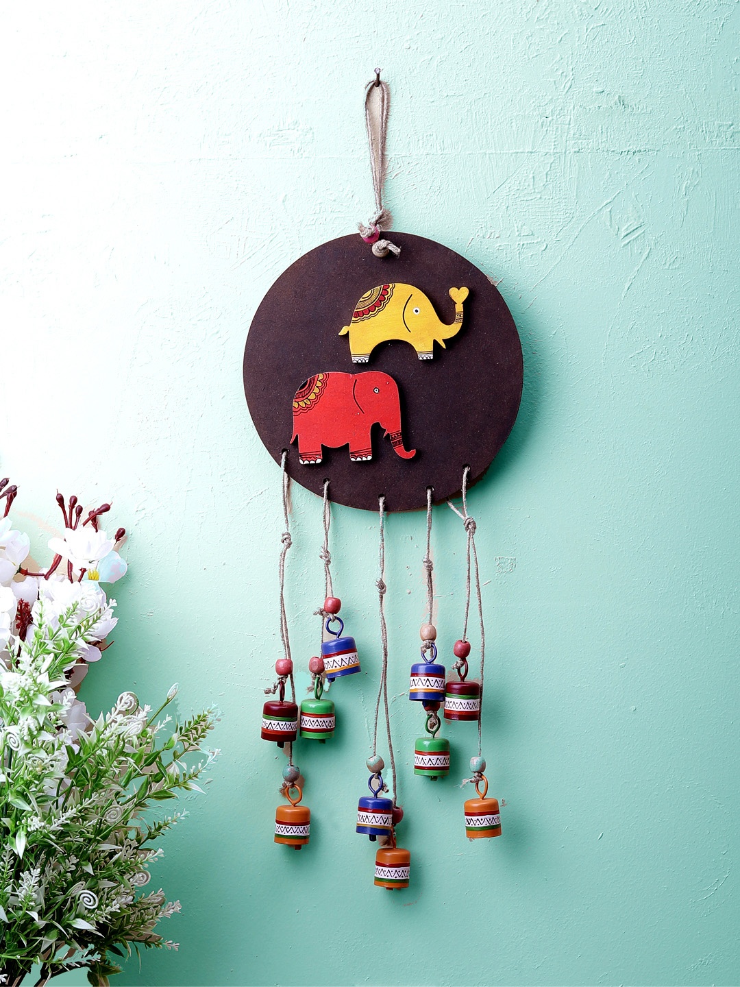 

VarEesha Multicoloured Elephant on Circle Hanging Bell Wind Chimes, Multi