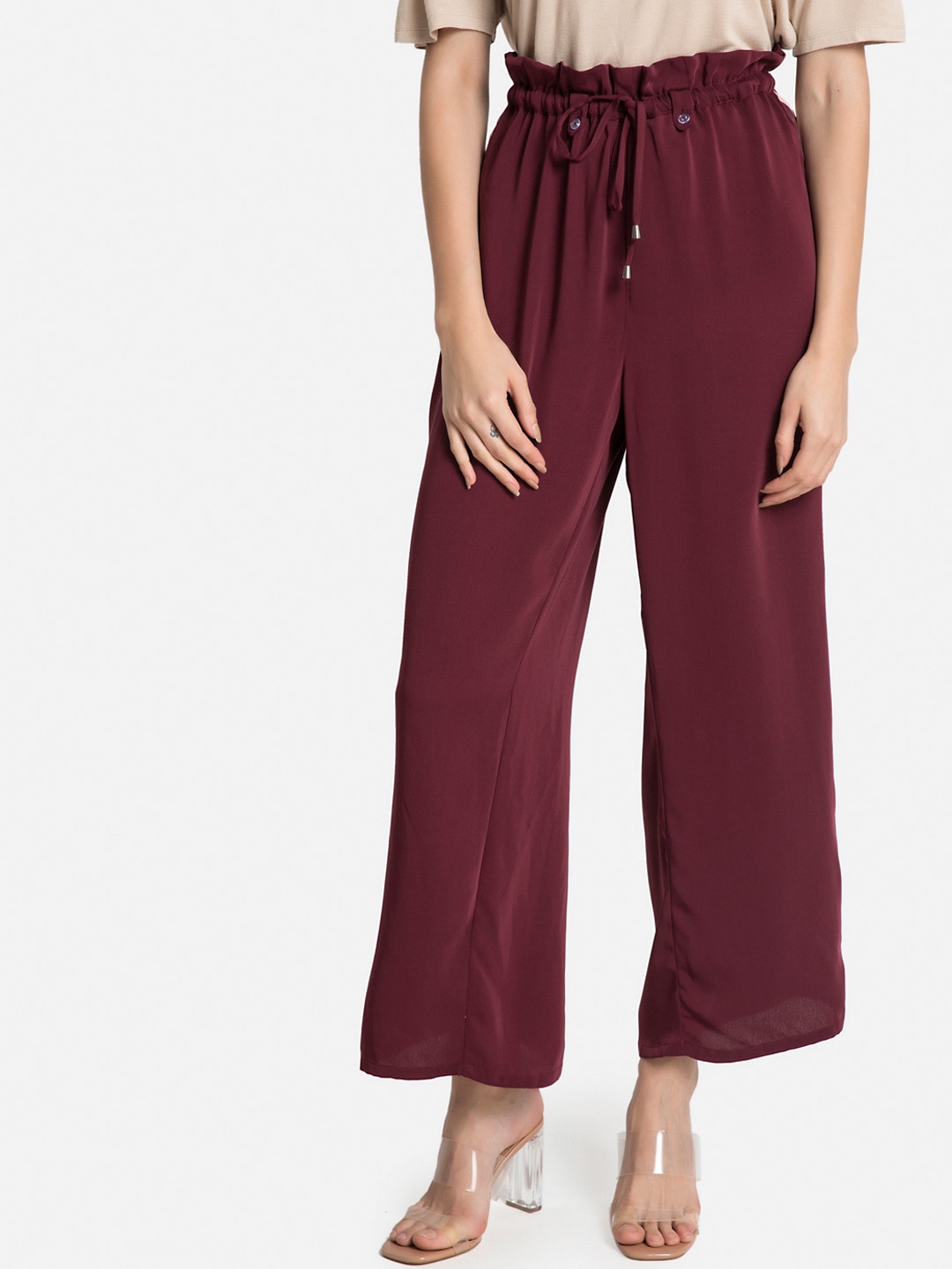 

Kazo Women Maroon Regular Fit Solid Regular Trousers