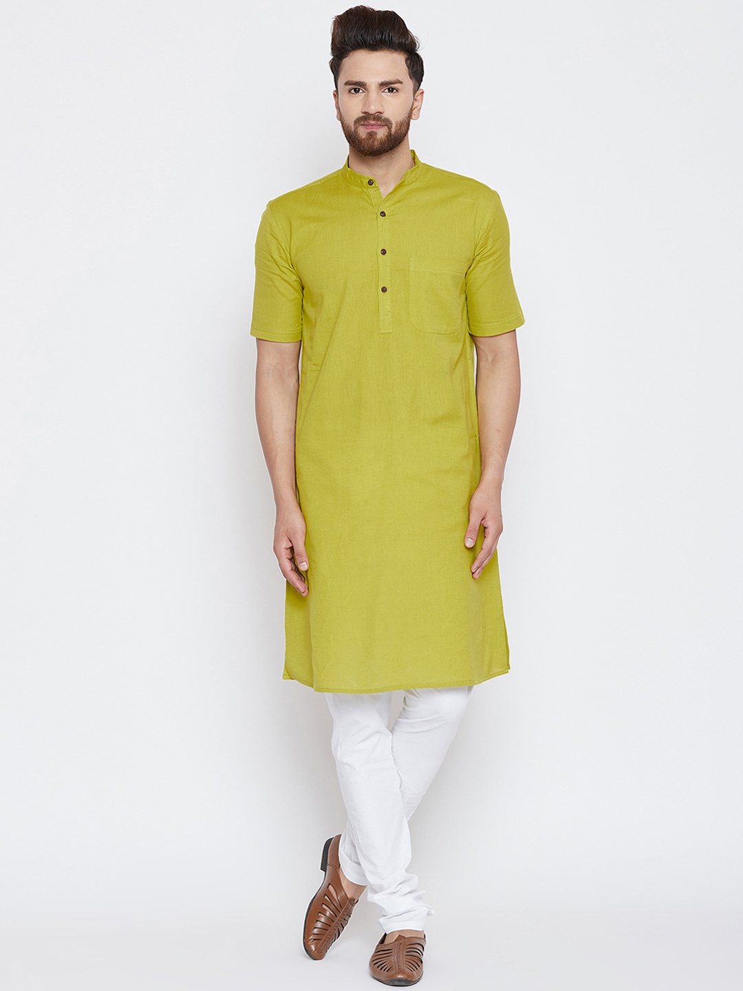 

even Men Yellow Solid Straight Kurta