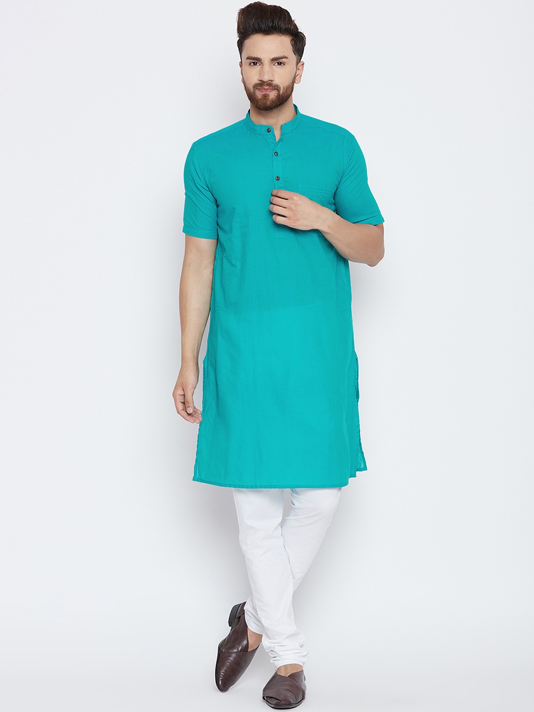 

even Men Green Solid Straight Kurta