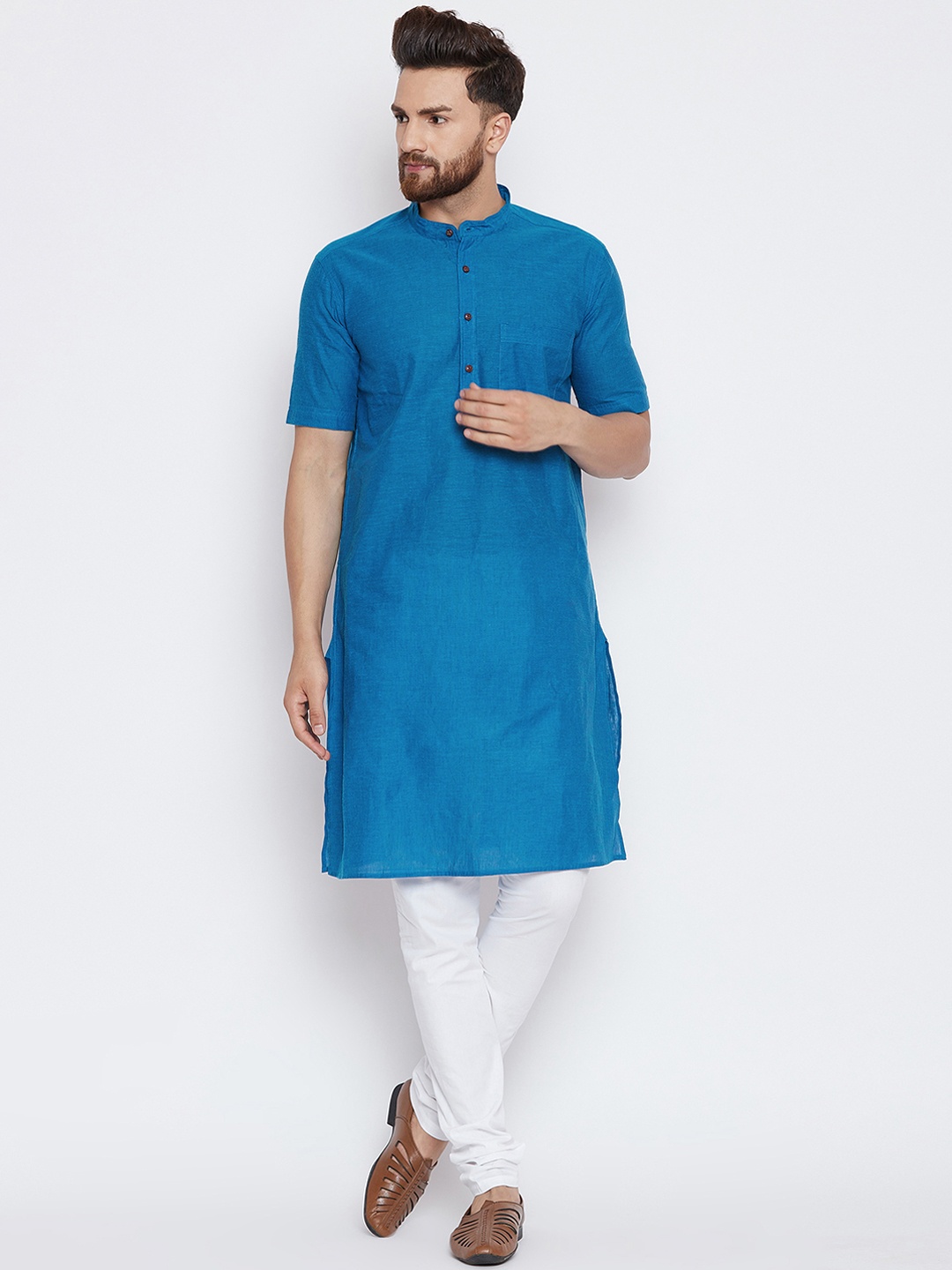 

even Men Blue Solid Straight Kurta