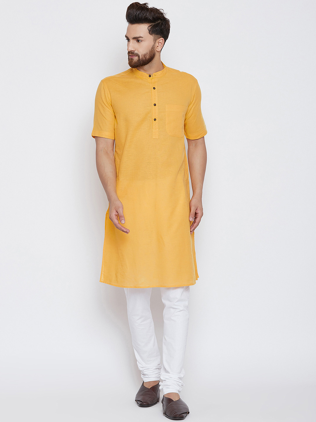 

even Men Yellow Solid Straight Kurta