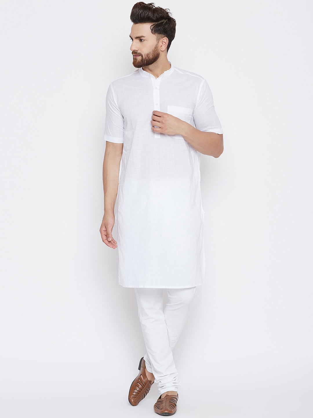 

even Men White Solid Straight Kurta
