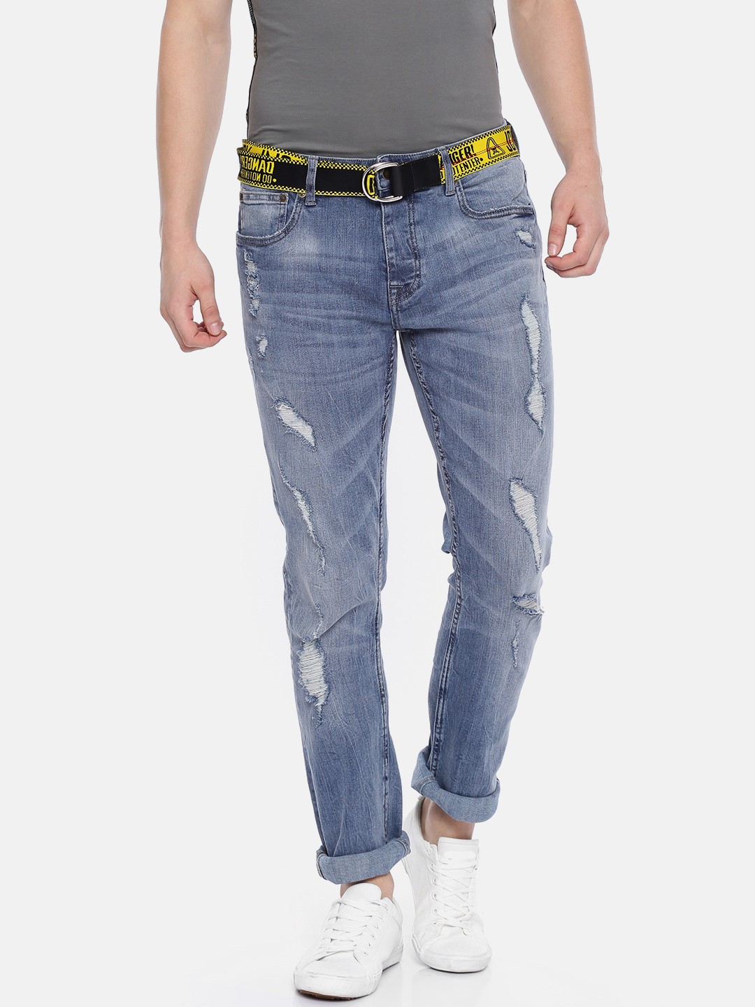 

Jack & Jones Men Blue Tim Slim Fit Mid-Rise Mildly Distressed Stretchable Jeans