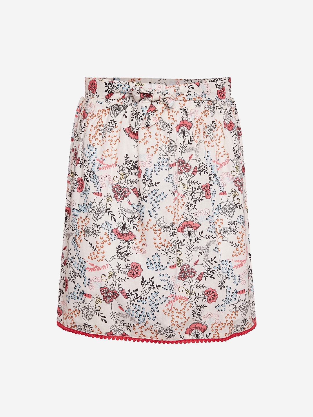 

Oxolloxo Girls Multicoloured Printed Straight Knee-Length Skirt, Beige