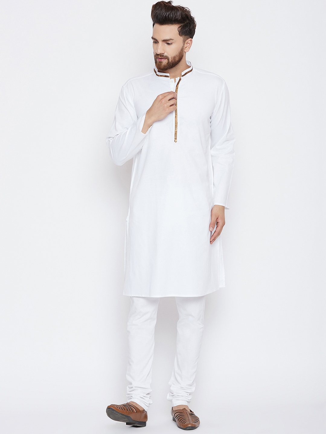 

even Men White Solid Straight Kurta