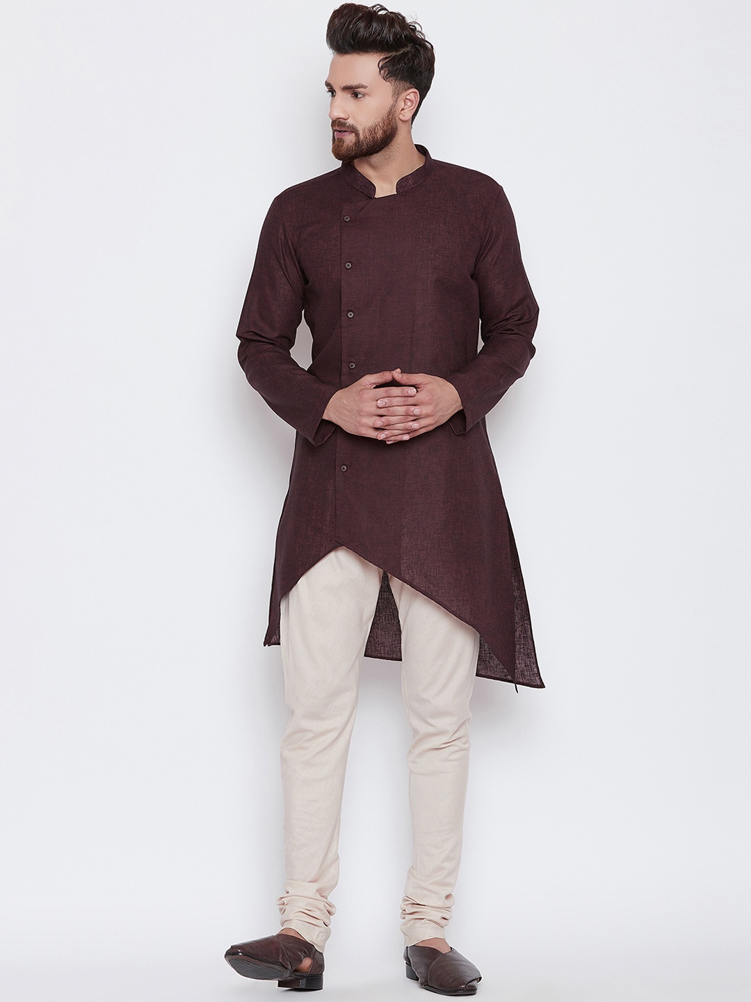 

even Men Brown Woven Design Straight Kurta