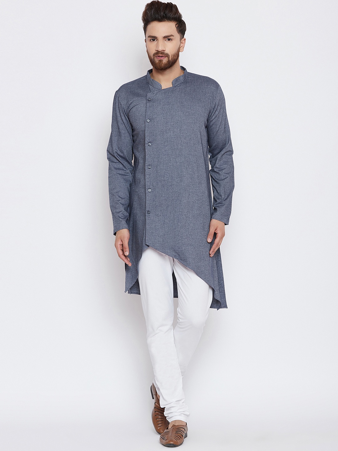 

even Men Grey Woven Design Straight Kurta