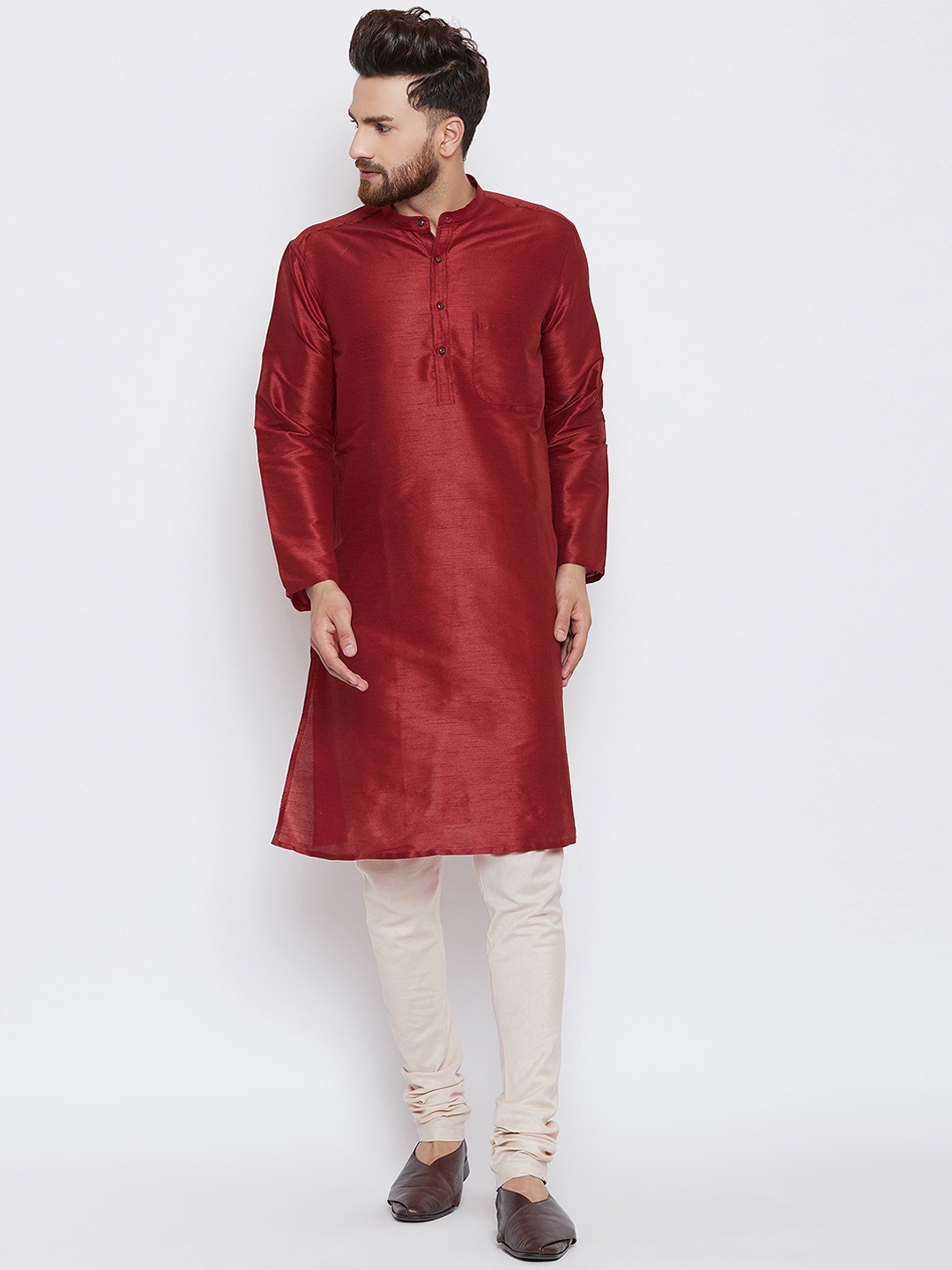 

even Men Maroon Woven Design Straight Kurta